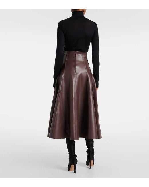 Norma Kamali Brown High-Rise-Midirock Aus Lederimitat