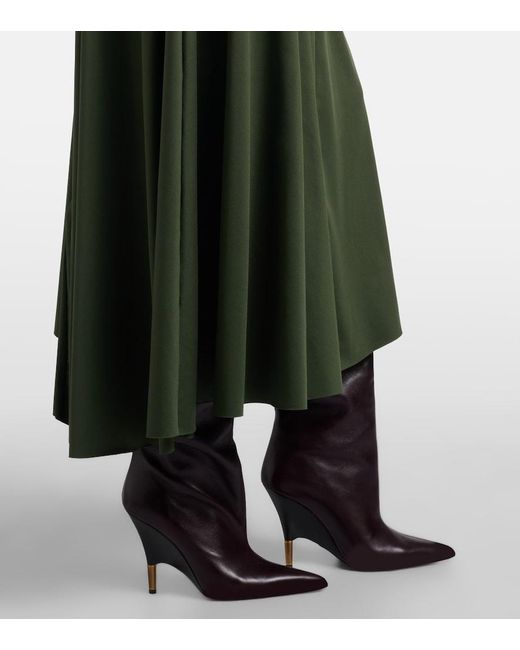 Victoria Beckham Green Gathered Turtleneck Midi Dress
