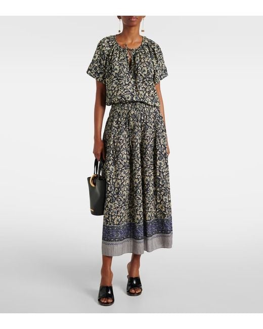 Ulla Johnson Gray Sena Printed Cotton-Blend Top