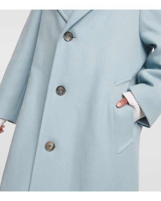 AMI Blue Single-breasted Wool-blend Gabardine Coat
