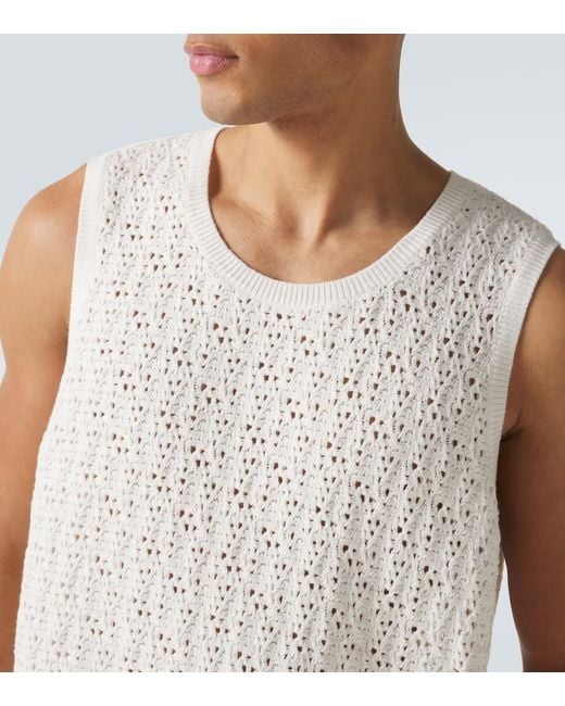 FRAME White Crochet Cotton-Blend Tank Top for men