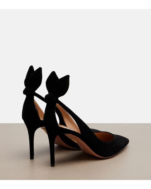 Aquazzura Black Bow Tie 85 Suede Pumps