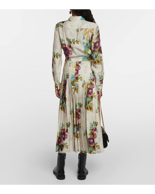 Tory Burch Metallic Floral Pleated Satin Shirt Dress