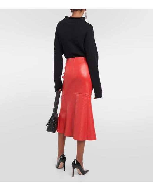 Stouls Red Lola Leather Midi Skirt