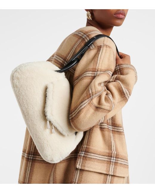 AMINA MUADDI Natural Gemini Small Shearling Shoulder Bag