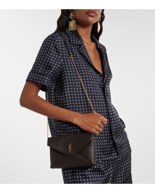 Saint Laurent Black Cassandre Small Leather Clutch