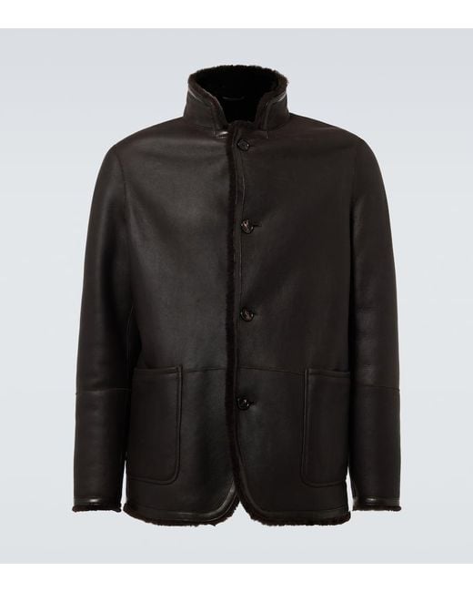 Loro Piana Black Shearling-Lined Leather Jacket for men