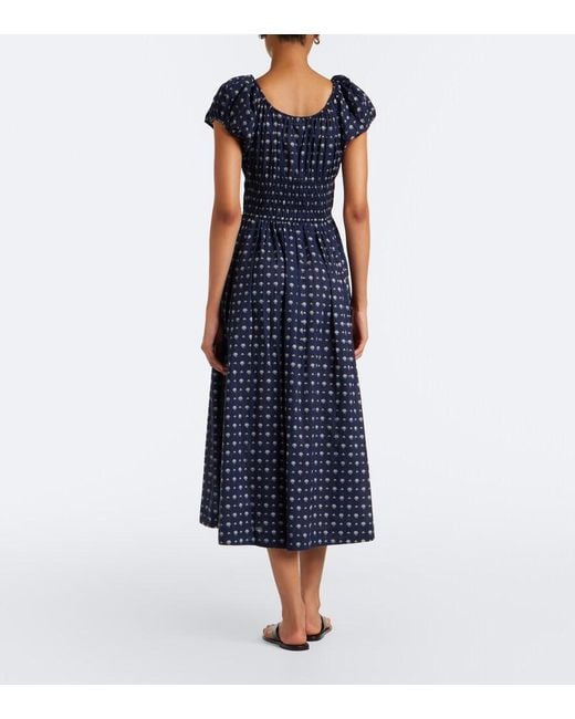Doen Blue Quinn Printed Cotton Poplin Midi Dress