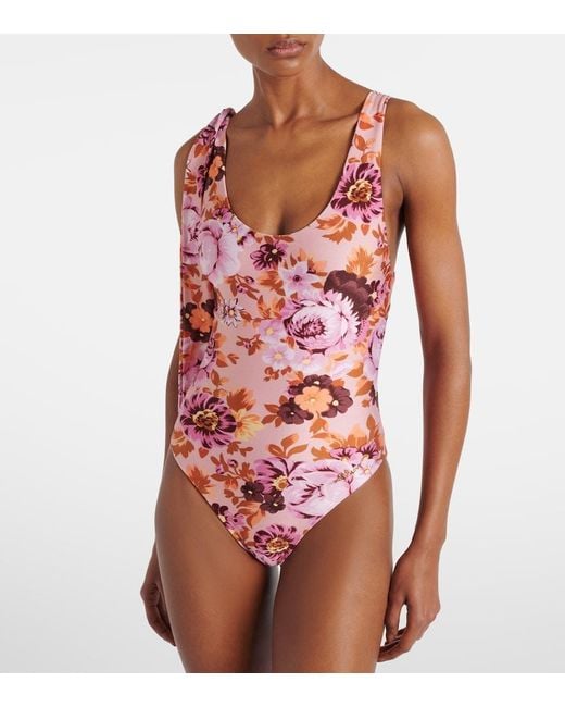 Chloé Red Floral Knot-Detail Swimsuit