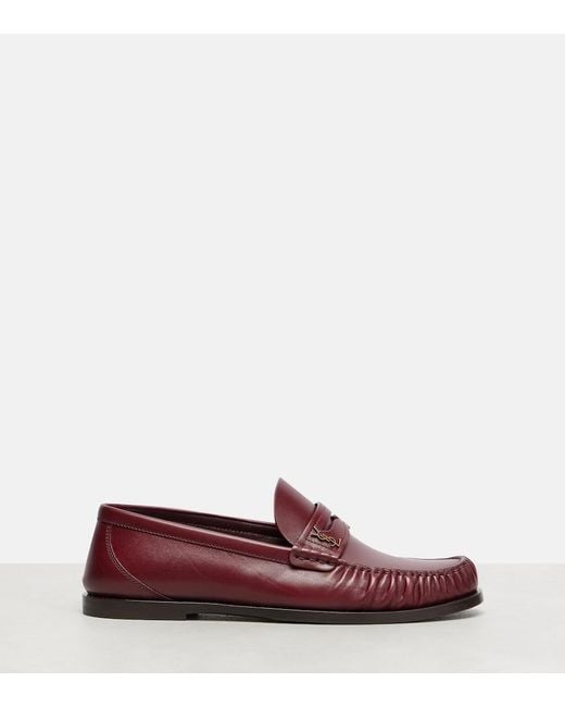 Saint Laurent Red Laurent Leather Penny Loafers