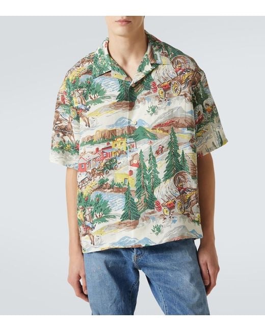 Visvim Green Crosby Printed Silk-Blend Bowling Shirt for men