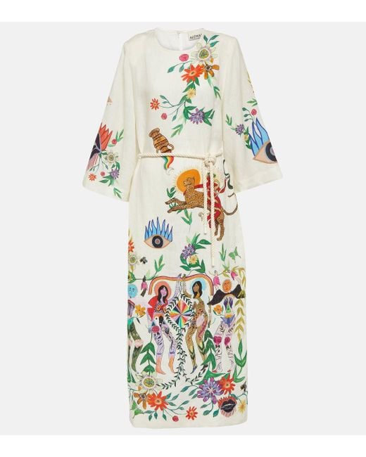 ALÉMAIS White Meagan Illustration-print Linen Dress