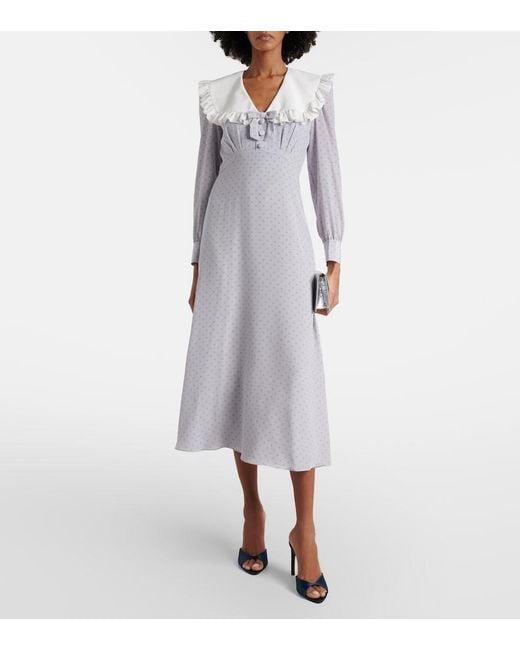 Alessandra Rich Gray Polka-Dot Ruffled Silk Midi Dress