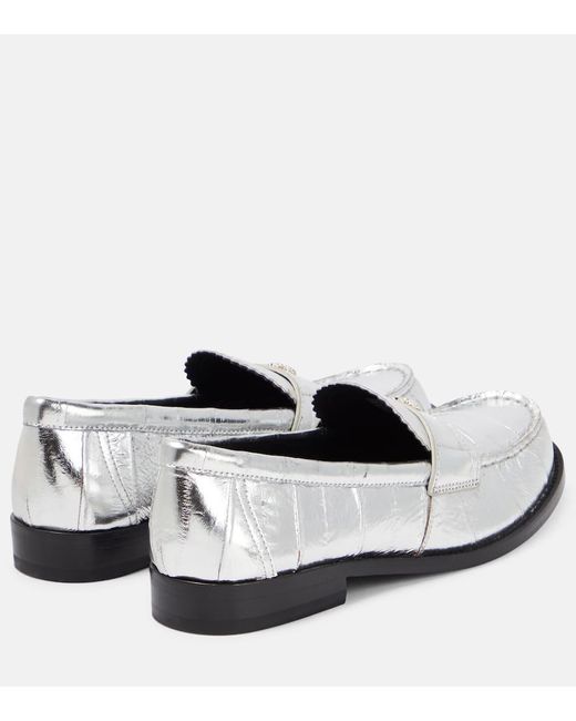 Tory Burch White Perry Metallic Leather Loafers