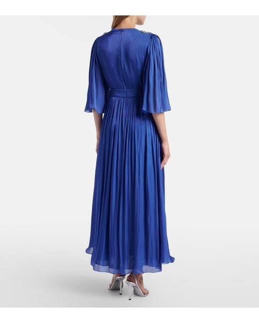 Costarellos Blue Embellished Lurex Georgette Gown