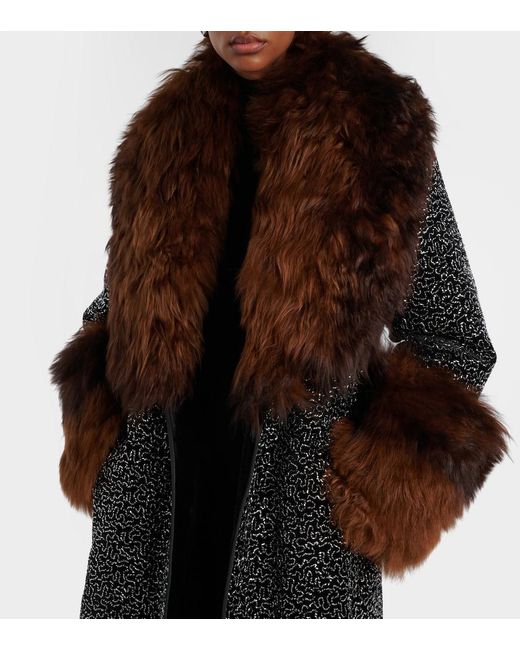 JACQUES WEI Brown Embellished Shearling-Trimmed Coat