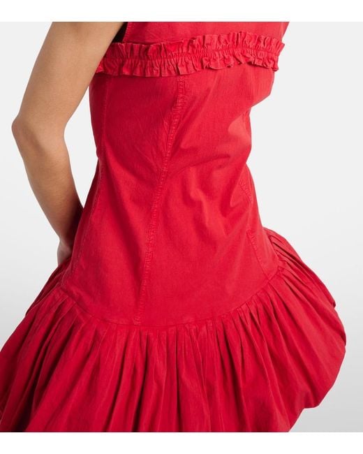Ganni Red Ruffled Cotton-Blend Minidress