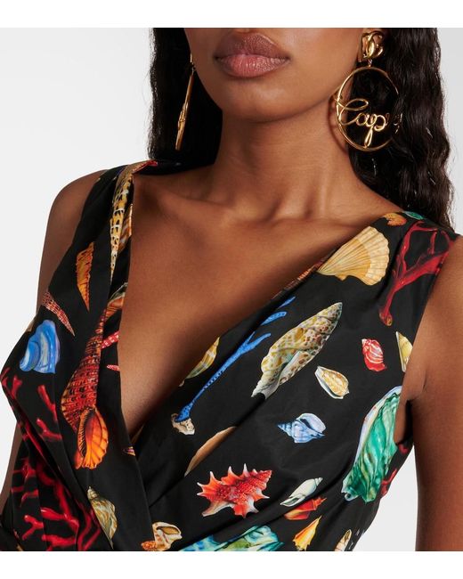 Dolce & Gabbana Black Capri Printed Tie-Detail Cotton Midi Dress