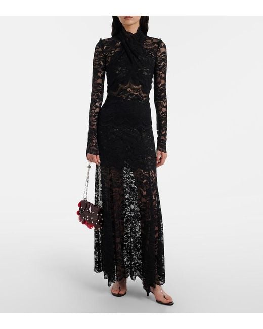Rabanne Black Floral Lace Maxi Skirt