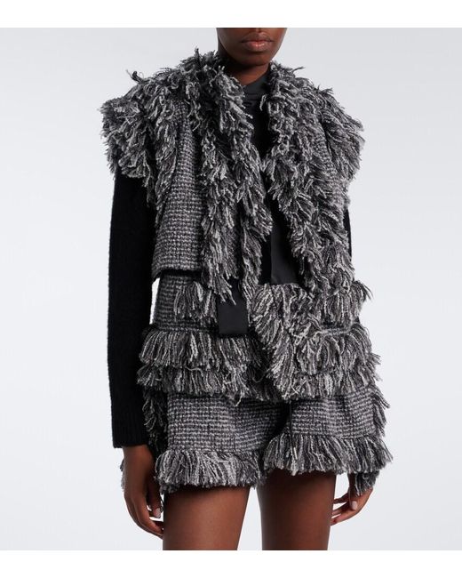 Sacai Gray Fringed Wool-Blend Tweed Vest