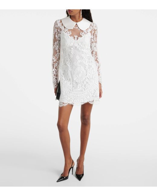 Dolce & Gabbana White Lace And Satin Minidress