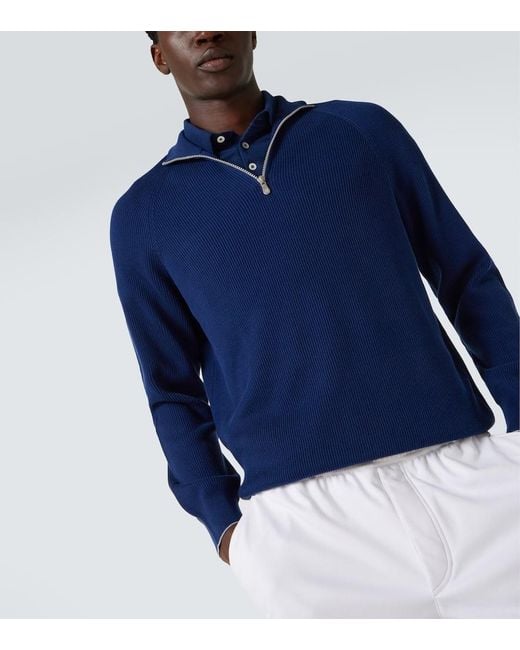 Brunello Cucinelli Pullover Aus Rippstrick in Blue für Herren