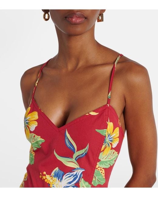 Polo Ralph Lauren Red Floral Cotton Midi Dress