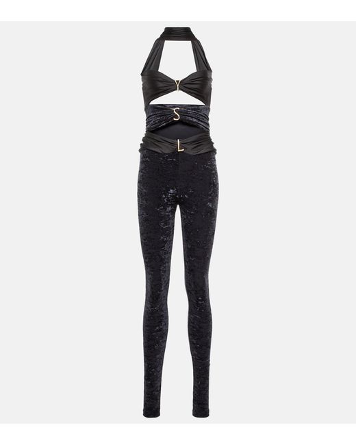 Saint Laurent Blue Ysl Cutout Velvet Jersey Jumpsuit