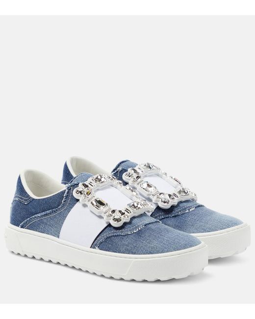 Roger Vivier Blue Very Vivier Fringed Denim Sneakers