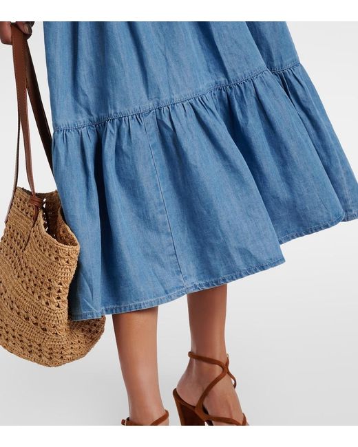 Veronica Beard Blue Tola Tiered Cotton-Blend Midi Dress