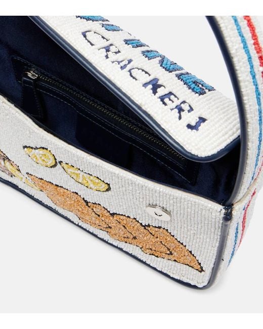 Staud Blue Tommy Beaded Shoulder Bag