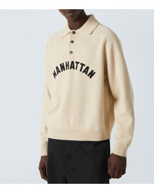 Bode Natural Manhattan Applique Wool Polo Sweater for men
