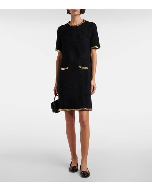 Tory Burch Black Chain-Trimmed Wool-Blend Dress
