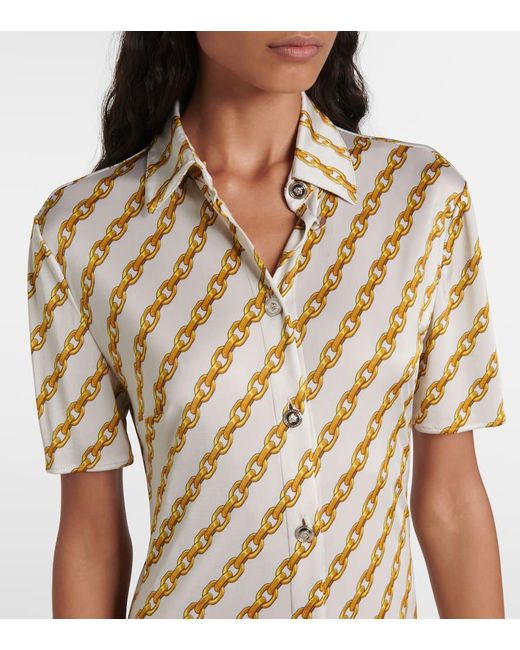 Versace Metallic Chain Stripe Satin Shirt Dress