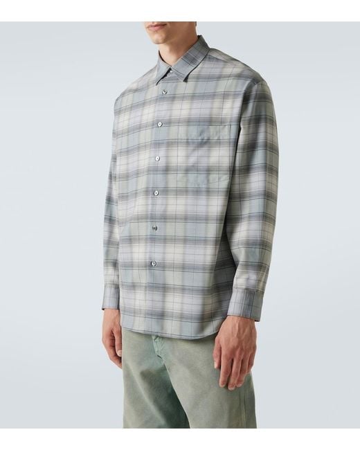 Auralee Gray Checked Wool Shirt for men
