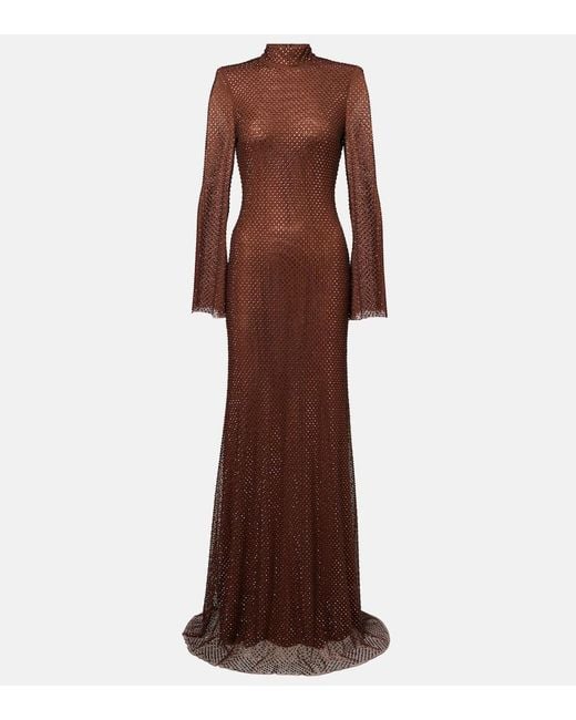 Self-Portrait Brown Robe Aus Mesh Mit Kristallen