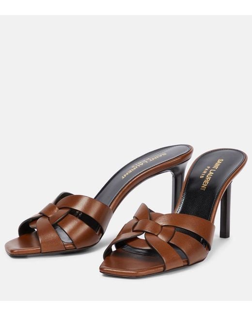 Saint Laurent Brown Tribute Leather Mules