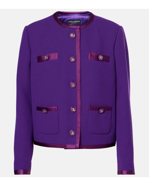 Dolce & Gabbana Purple Dg Satin-trimmed Wool-blend Crepe Jacket