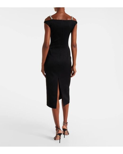 David Koma Black Midikleid Aus Satin Mit Kristallen