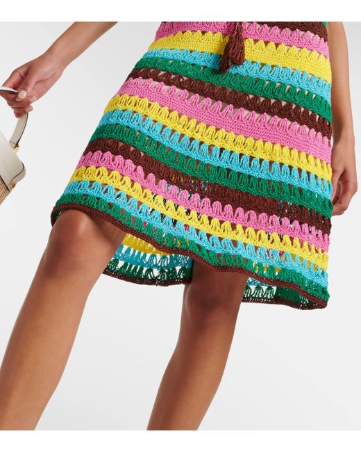 Anna Kosturova Green Striped Crochet Cotton Minidress