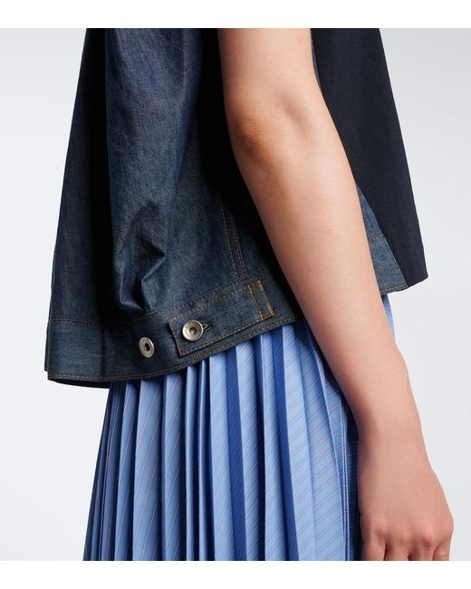 Sacai Black Cotton Jersey And Denim T-Shirt