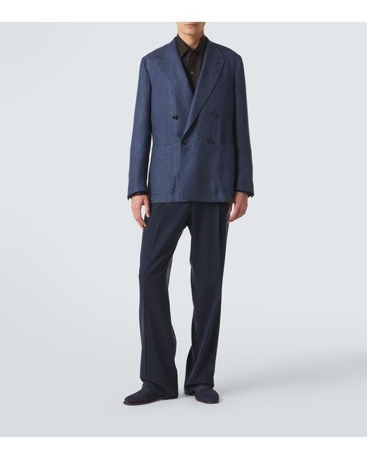 Zegna Blue Linen, Wool And Silk Blazer for men