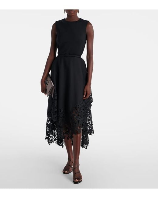 Oscar de la Renta Black Cocktailkleid Aus Einem Wollgemisch Mit Spitze