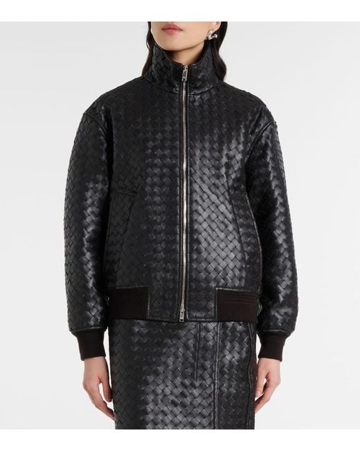 Bottega Veneta Black Intrecciato Leather Jacket
