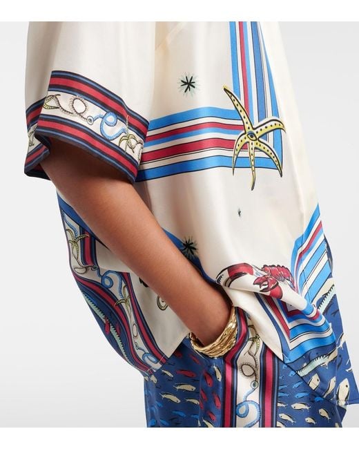 ALÉMAIS Blue Printed Silk Satin Shirt