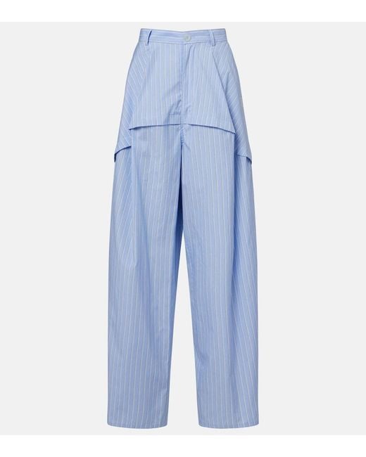 Loewe Blue Paula's Ibiza Striped Cotton Poplin Wide-Leg Pants