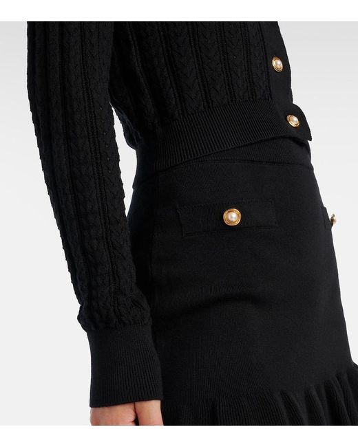 Alessandra Rich Black Pointelle Cotton And Cashmere Cardigan