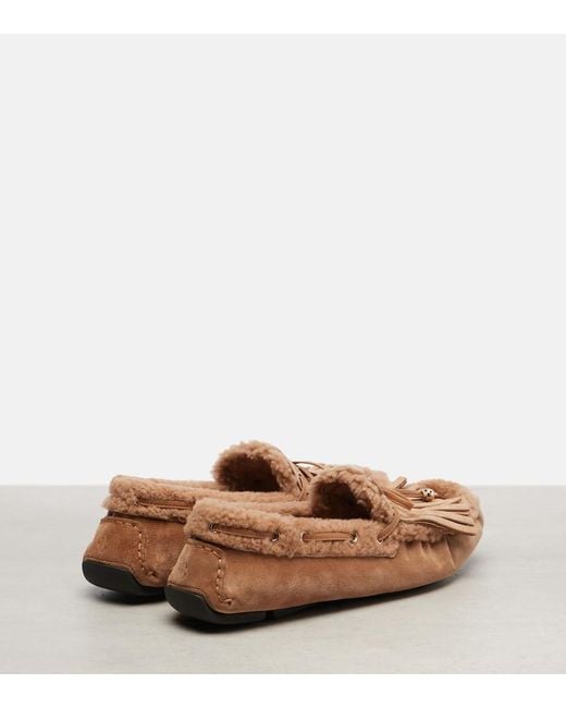 Jimmy Choo Brown Manon F Shearling-Lined Suede Boat Shoes