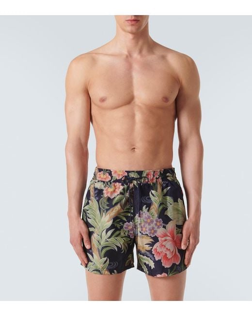 Etro Blue Floral-Print Swim Shorts for men