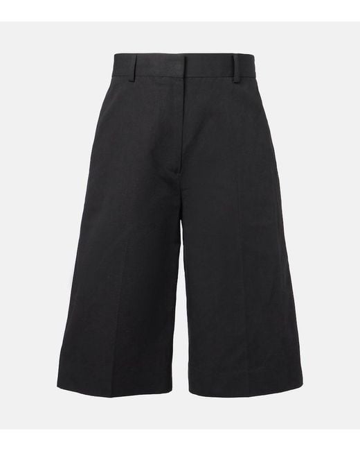 Totême  Black Cotton And Linen Bermuda Shorts